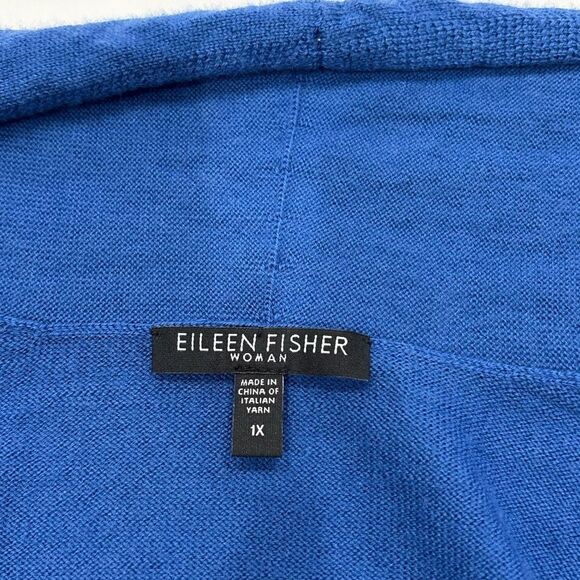 Eileen Fisher Woman 1X Blue Merino Wool Cardigan Sweater High Low Hem - Picture 5 of 8
